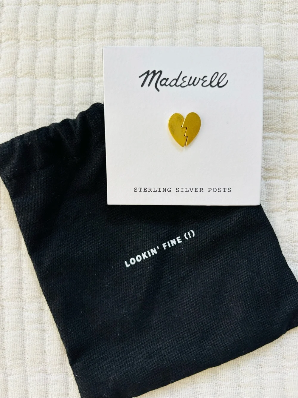 Madewell Heart Breaker Earrings Sterling Silver Posts in Brushed Gold NWT